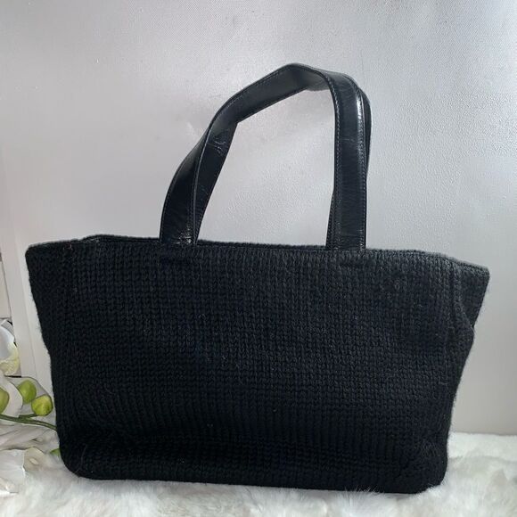 Authentic Prada Knit Leather Trim Satchel Black - Picture 1 of 15
